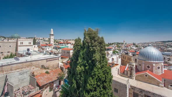 Panorama of Jerusalem Old City and Temple Mount Timelapse Hyperlapse From Austrian Hospice Roof