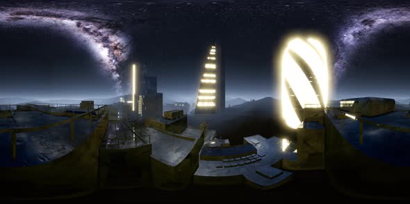 City Skyline at Night Under a Starry Sky. VR360 alt