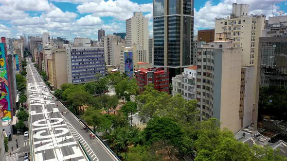 Downtown Sao Paulo Brazil. Aerial view of landmark tourism postcard