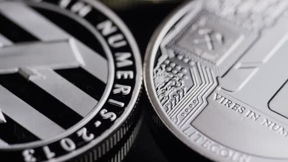 Rotating shot of Bitcoins