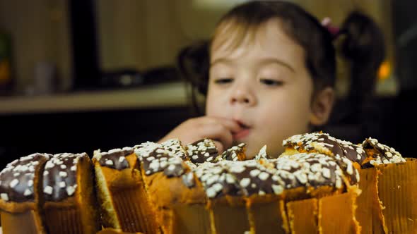 The Little Girl Tasted the Chocolate Panettone