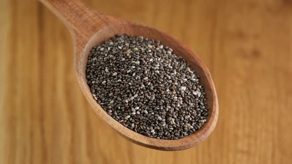 Organic chia superfood in wooden spoon