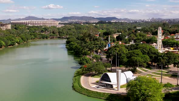 Famous Pampulha lake and historic church at downtown Belo Horizonte, Minas Gerais, Brazil.