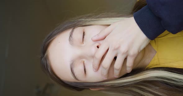 Teen Girl Yawns  Vertical  Video Closeup