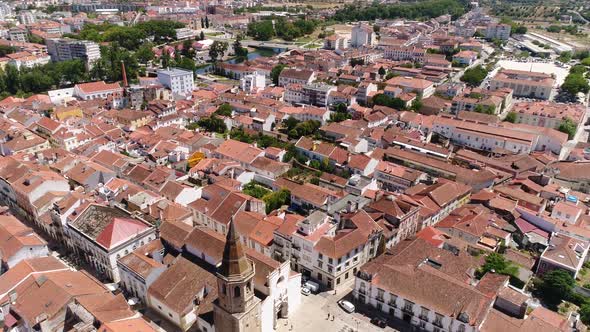 Aerial Drone View of Tomar Town Portugal