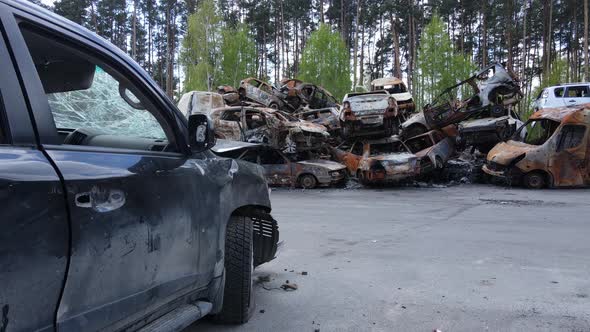 Destroyed and Shot Cars in the City of Irpin Ukraine  the Consequences of the War