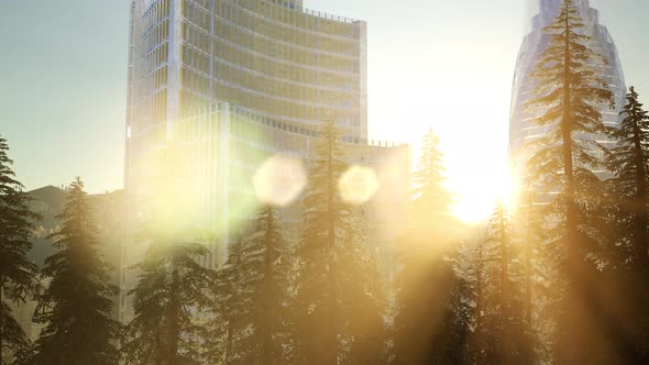 City Skyline with Urban Skyscrapers at Sunset., City During Warm Sunset Concept alt