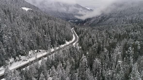 Pacific Northwest Winter Forest Highway Mountain Aerial alt
