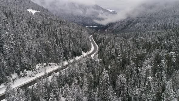 Pacific Northwest Winter Forest Highway Mountain Aerial