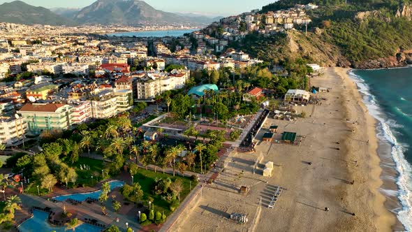 Beach Infrastructure Aerial View 4 k Alanya Turkey