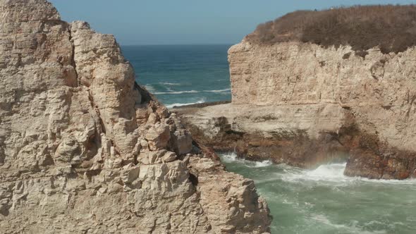 Aerial view of ocean at Shark Fin Cove on High way 1 in Northern California