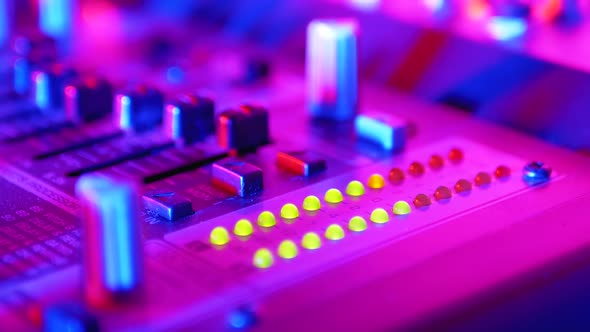 LED Indicator Level Signal of Volume on the Sound Mixing Console or Dj Console on the Party in