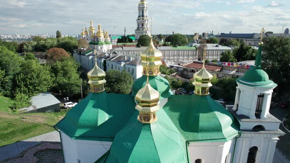 Aerial View of Kiev Pechersk Lavra Great Lavra Bell Tower Orthodox Monastery