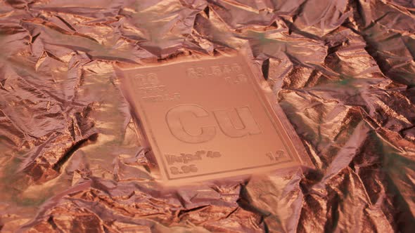 Periodic table sign made out of copper. Clean metal shines in studio light. 4KHD