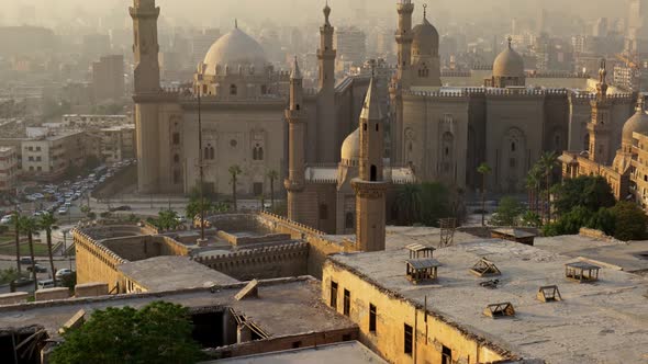 Tilt Shot of Mosque of Sultan Hassan Cairo Egypt at Sunset