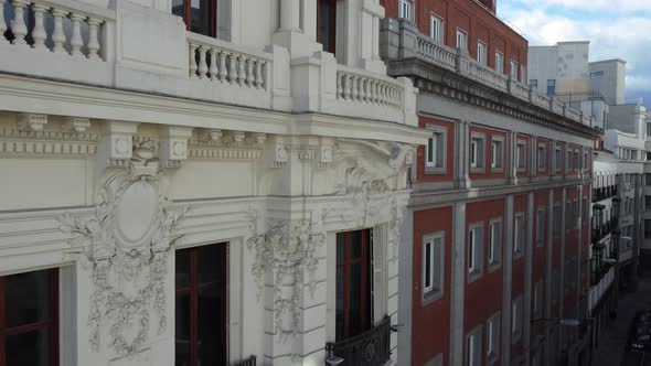 Metropolis Building Facade and Aerial Cityscape of Madrid Spain