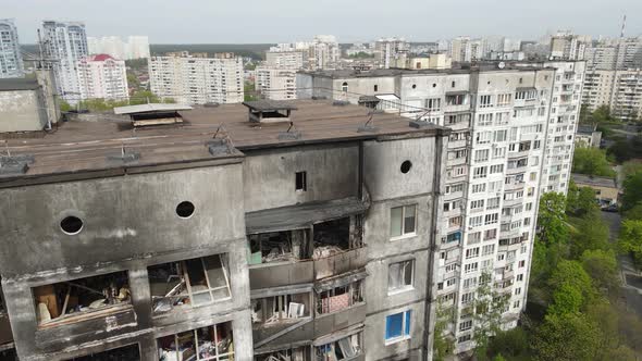 War in Ukraine  Burnt and Destroyed House in Kyiv