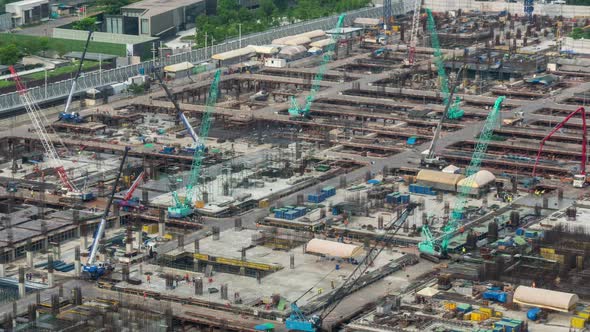 Time Lapse of Construction Site with Heavy Construction Machinery in Metropolis