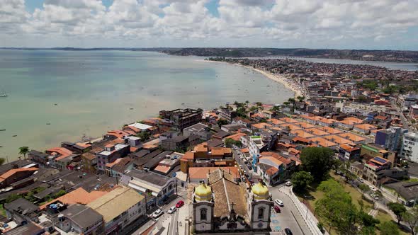 Downtown of Salvador Bahia Brazil. Historic buildings at tourism postalcard.