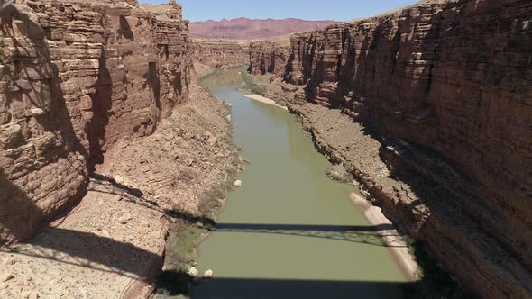 Aerial of Colorado River and Navajo Bridge