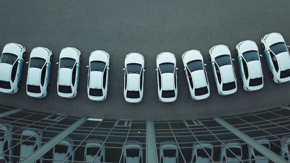 Aerial View Over Cars in Parking