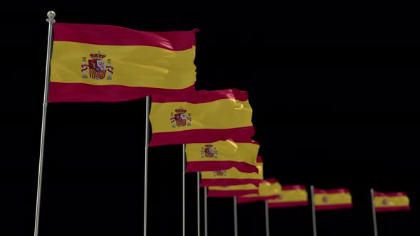 Spain Row Of Flags Animation Include Alpha Channel