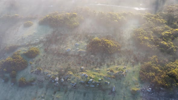 Aerial View of Bonny Glen in County Donegal with Fog  Ireland