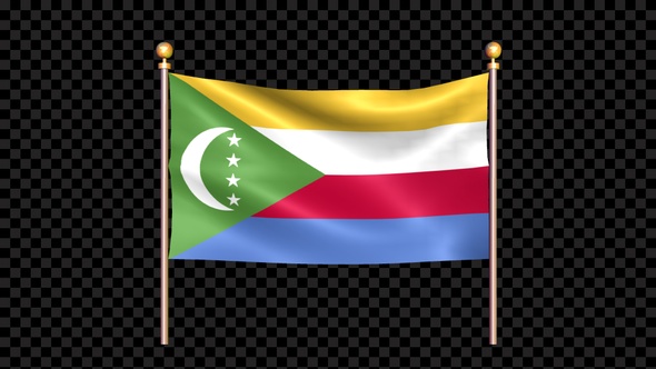 Flag Of Comoros Waving In Double Pole Looped