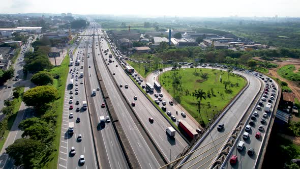 Downtown Guarulhos Brazil. Cable bridge aerial view.