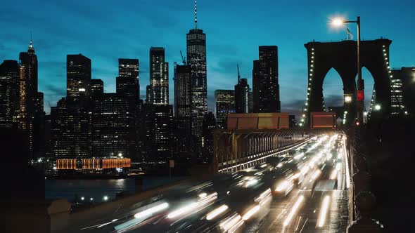 Cars On The Brooklyn Bridge. New York