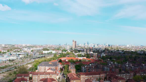 Descending drone shot of west london wormwood scrubs