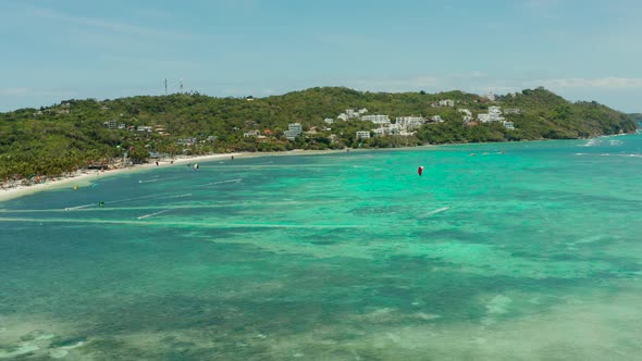 Kitesurfers on Bulabog Beach, Boracay Island, Philippines