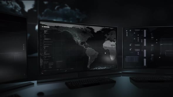 Satellite Network Computer Inspects Positions On Global Map By Analysis alt