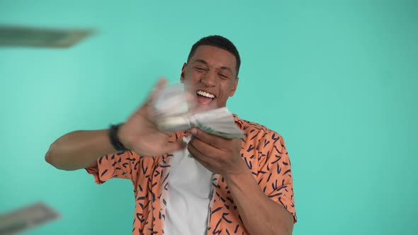 Cheerful Guy Throwing Banknotes After Winning Bets