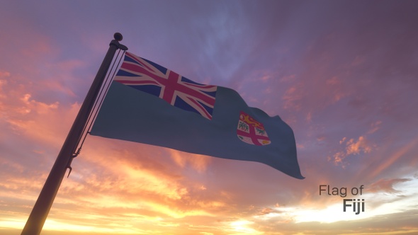 Fiji Flag on a Flagpole V3