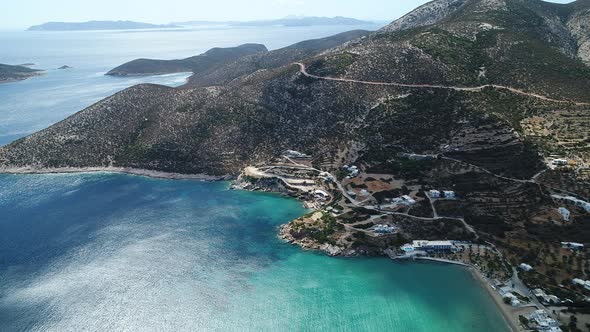 Village of Platis on the island of Sifnos in the Cyclades in Greece from the sky