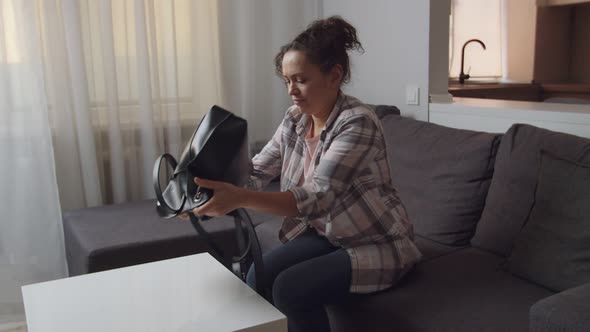 Adult Woman Dropping All Stuff Out From Bag Searching Some Lost Thing