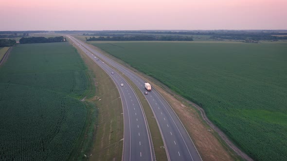 White Truck with Semitrailer Moves