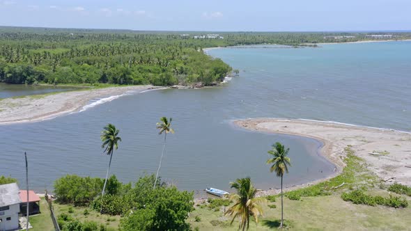 Vista Of Serene Water Of Rio Soco At San Pedro de Macoris In Dominican Republic. Aerial Drone Shot