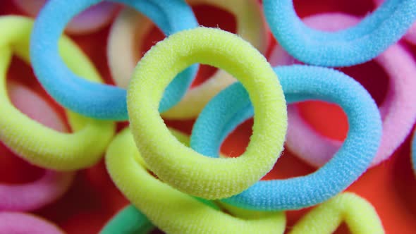 Selective Focus of a Colourful Rotating Close Up Rubber Bands