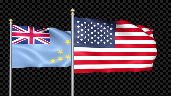 Tuvalu And United States Two Countries Flags Waving