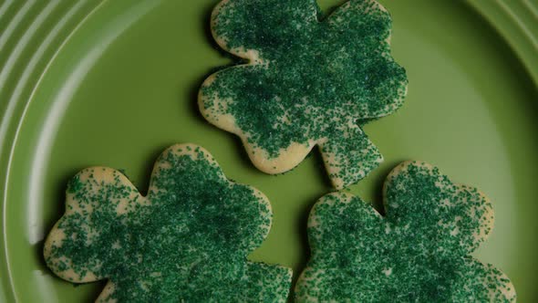 Cinematic, Rotating Shot of Saint Patty's Day Cookies on a Plate - COOKIES ST PATTY 009