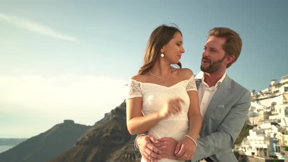 Rich Young Couple Romantic Santorin Island