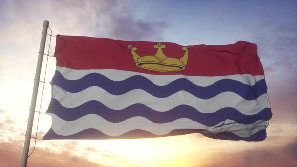 Greater London Flag England Waving in the Wind Sky and Sun Background