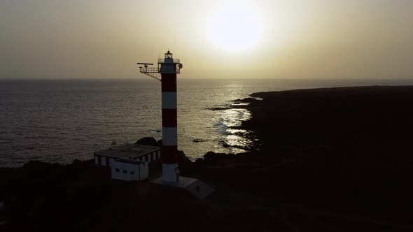 Drone view Sunset Lighthouse Tenerife 4k