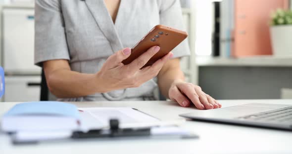 Businesswoman Takes Smartphone and Shows Inscription Payment Received  Movie