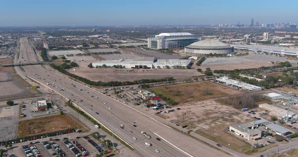 Aerial view of the Astrodome and Reliant Stadium in Houston, Texas