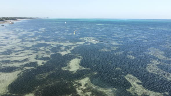 Zanzibar Tanzania  Kitesurfing Near the Shore Slow Motion