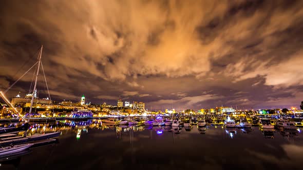 Time Lapse of Quebec city at night with cloudement