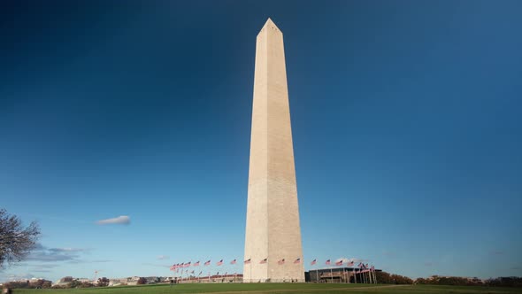 Timelapse of Clouds Moving Above Washington DC Obelisk Monument on Clear Summer Sky, Daylight to Sun